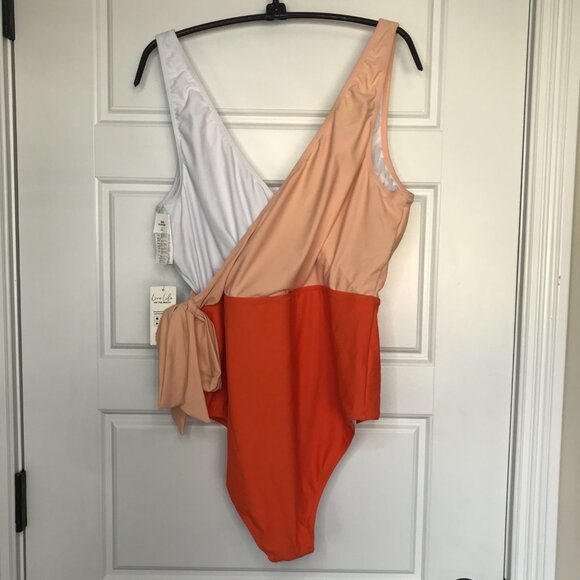 Cupshe Faux Wrap One Piece Swimsuit Women's XXL Color Block Orange, Peach NEW - Picture 4 of 12
